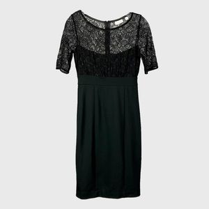 Eva Mendes Womens Black Lace Short Sleeve Cocktail Dress Formal Midi size 0